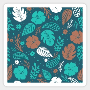 Foliage & Hibiscus Pattern - Navy Sticker